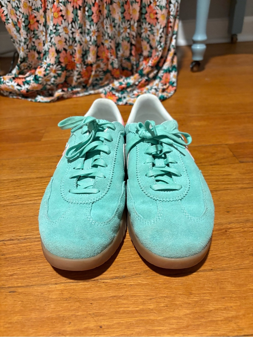 Women’s Suede Lace-Up Sneakers in Mint